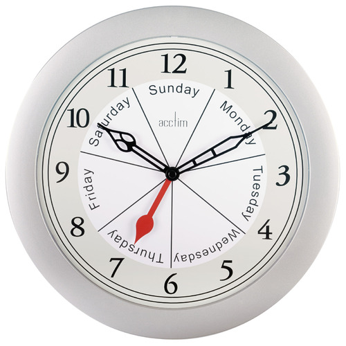 25cm Velha Silver Day Of The Week Wall Clock By ACCTIM
