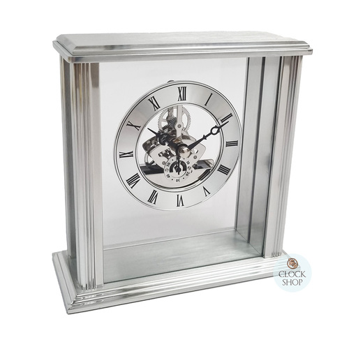 15.4cm Vermont Silver Battery Skeleton Table Clock By ACCTIM