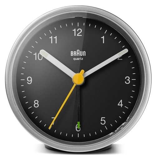 7.5cm Black & Silver Analogue Alarm Clock By BRAUN