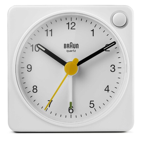 6cm White Analogue Travel Alarm Clock By BRAUN