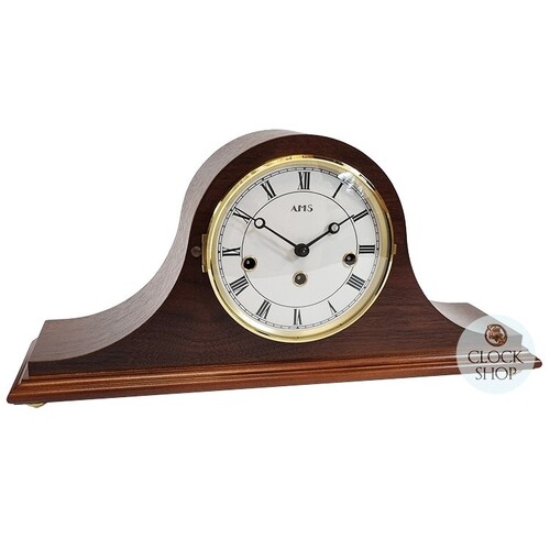 21cm Walnut Mechanical Tambour Mantel Clock With Westminster Chime By AMS  image