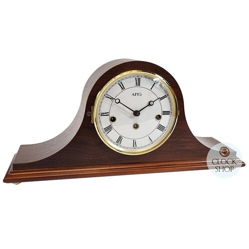 21cm Walnut Mechanical Tambour Mantel Clock With Westminster Chime By AMS 