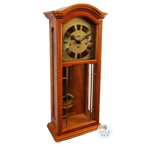 66cm Cherry 8 Day Mechanical Chiming Wall Clock With Brass Accents By AMS