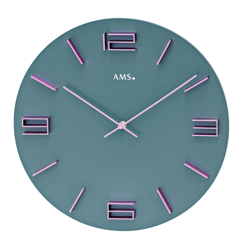 34cm Grey & Pink Round Wall Clock By AMS