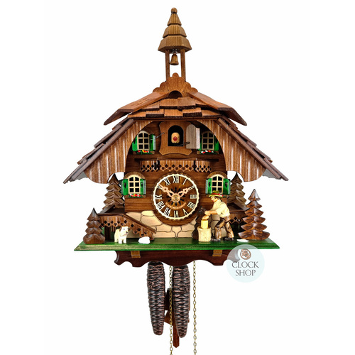 Wood Chopper & Bell Tower 1 Day Mechanical Chalet Cuckoo Clock 31cm By ENGSTLER image