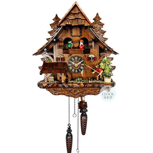 Fisherman Battery Chalet Cuckoo Clock With Dancers And Waterwheel 33cm By ENGSTLER image