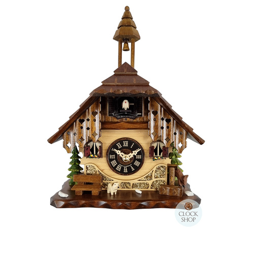 Dog & Deer with Bench Battery Chalet Table Cuckoo Clock 22cm By ENGSTLER