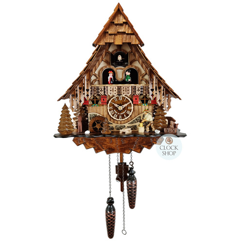 Wood Chopper & Waterwheel Battery Chalet Cuckoo Clock With Dancers 37cm By ENGSTLER image