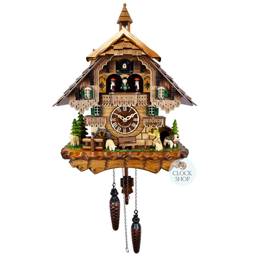 Walker & Waterwheel Battery Chalet Cuckoo Clock With Dancers 42cm By ENGSTLER image