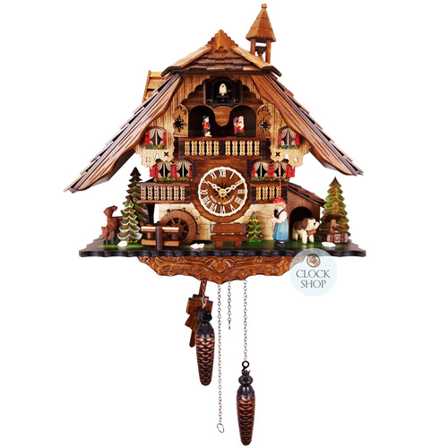 Bell Ringer, Waterwheel And Dancers Battery Chalet Cuckoo Clock 36cm By ENGSTLER