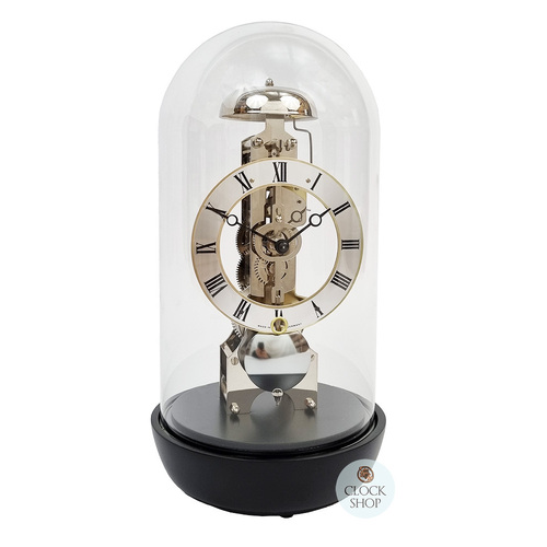 30cm Black Mechanical Skeleton Table Clock With Glass Dome & Bell Strike By HERMLE
