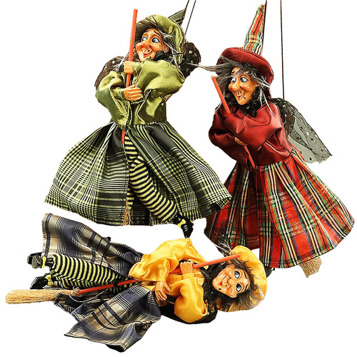 25cm Hanging Witch In Tartan Dress- Assorted Designs