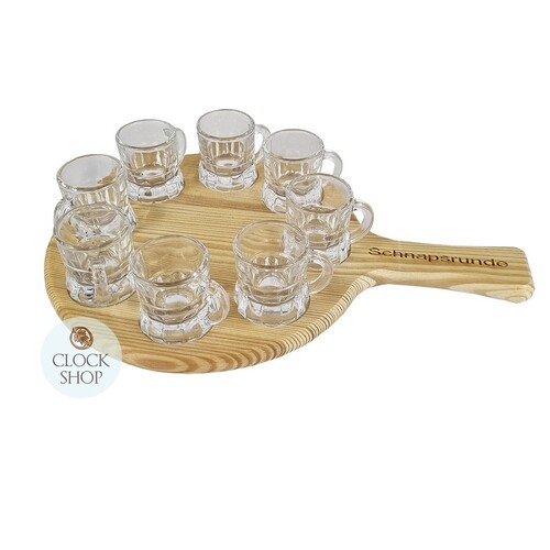 Round Schnapps Serving Board With 8 Glasses