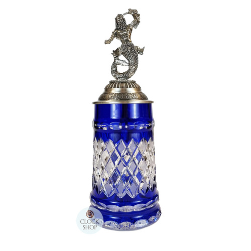 Lord Of Crystal Blue Glass Beer Stein With Poseidon On Lid 0.5L By KING