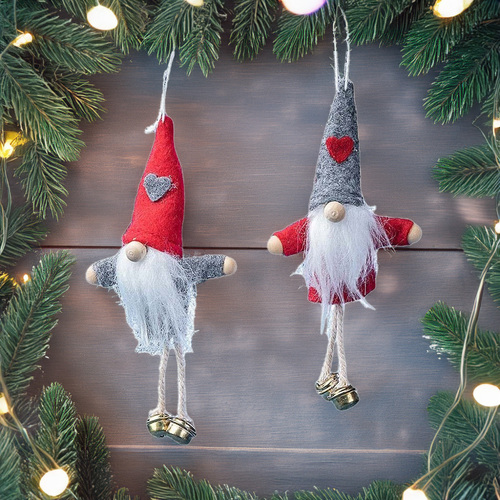 12cm Red & Grey Gnome Fridge Magnet Hanging Decoration- Assorted Designs
