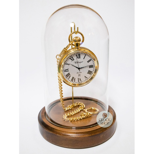 15cm Walnut Pocket Watch Glass Dome Display