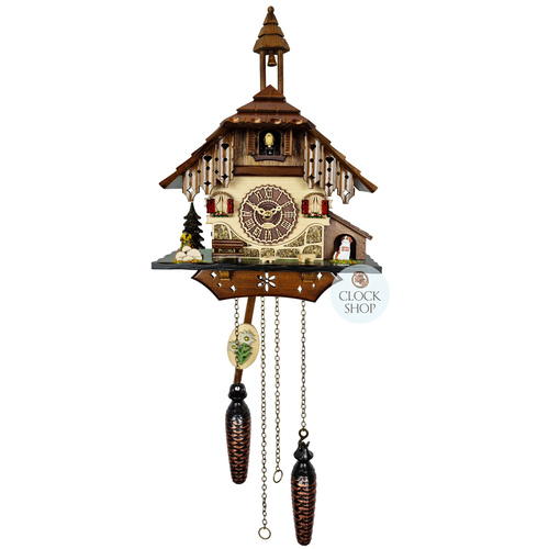 Black Forest Battery Chalet Cuckoo Clock With Bell Tower 32cm By TRENKLE image
