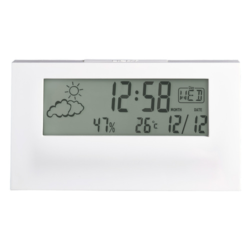 7cm Vertex White LCD Digital Alarm Clock With Weather Station By ACCTIM image
