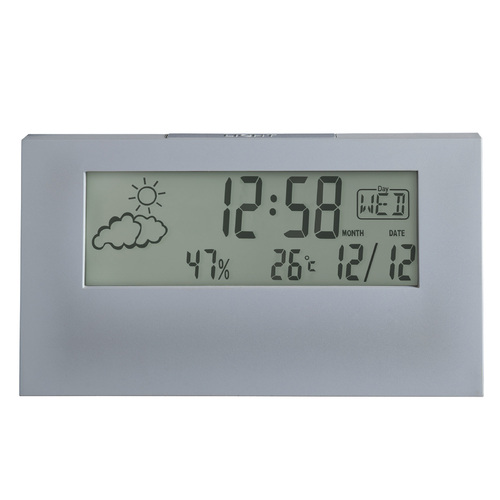 7cm Vertex Grey LCD Digital Alarm Clock With Weather Station By ACCTIM