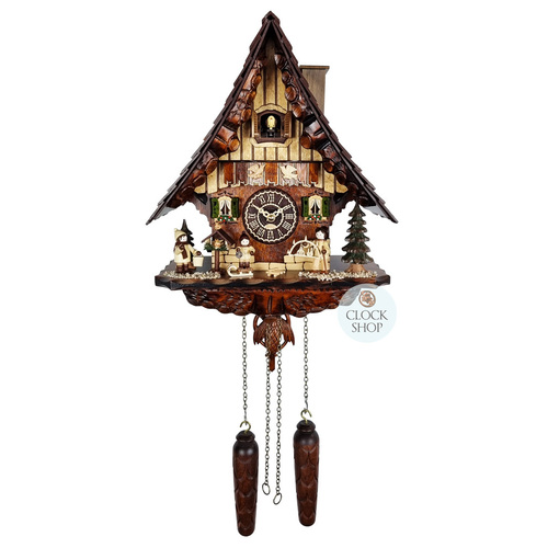 Erzgebirge Christmas Children Battery Chalet Cuckoo Clock 36cm By TRENKLE
