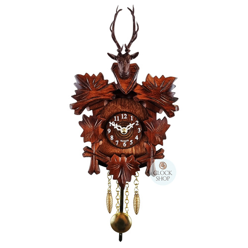 5 Leaf & Deer Battery Carved Clock 14cm By TRENKLE image