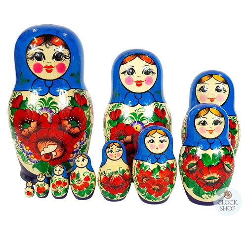 Kirov Russian Dolls- Blue Scarf & Purple Dress 26cm (Set Of 10) image