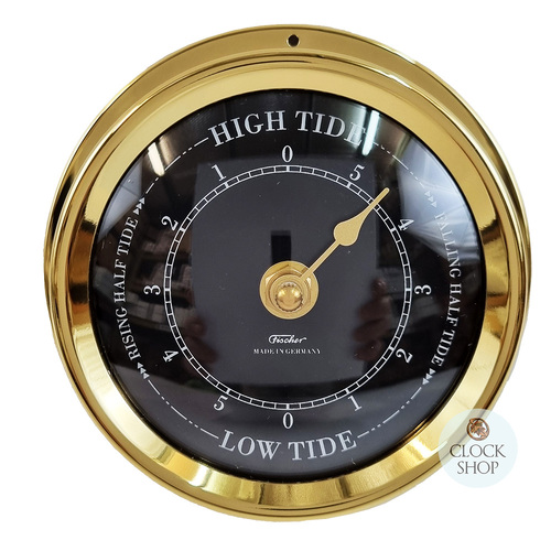 12.5cm Polished Brass Quartz Tide Clock With Black Dial By FISCHER