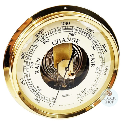 15cm Gold Barometer Insert With Flange and Ivory Dial By FISCHER