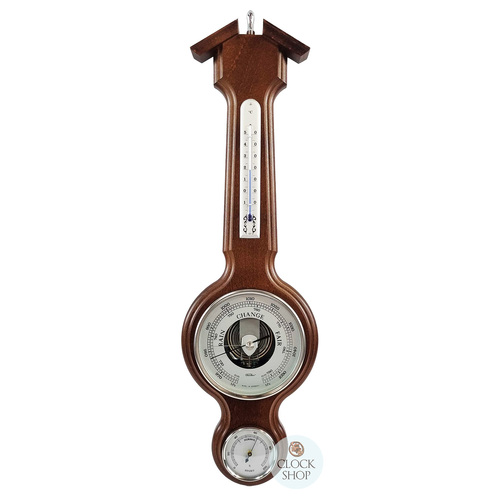 55cm Walnut & Silver Traditional Weather Station With Barometer, Thermometer & Hygrometer By FISCHER