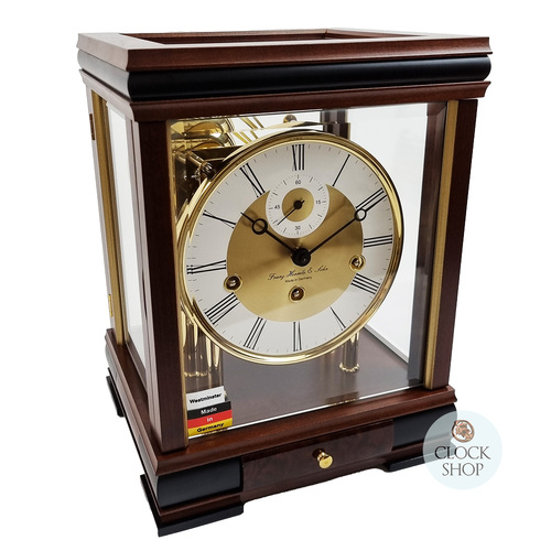 30cm Walnut Mechanical Table Clock With Westminster Chime By HERMLE image