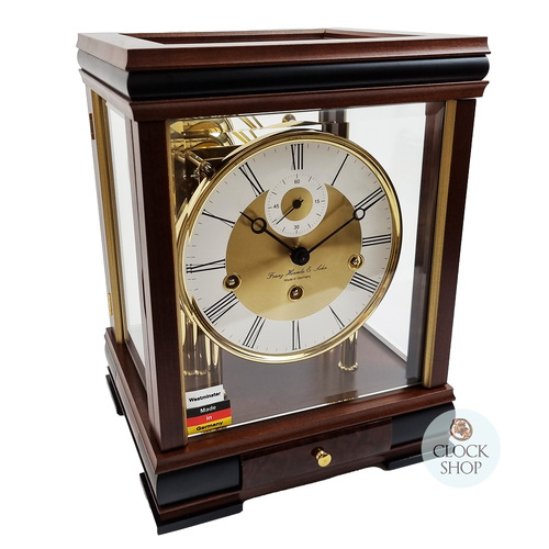 30cm Walnut Mechanical Table Clock With Westminster Chime By HERMLE