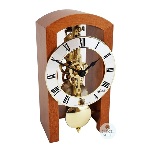 18cm Cherry Mechanical Skeleton Table Clock By HERMLE