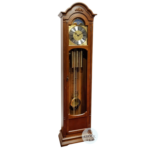 196cm Walnut Grandfather Clock With Westminster Chime & Moon Dial By HERMLE