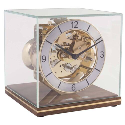 18.5cm Walnut & Glass Mechanical Skeleton Table Clock With Westminster Chime By HERMLE