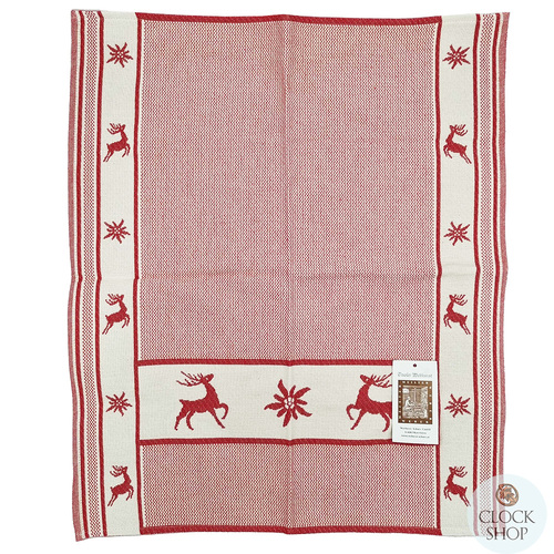 Red Reindeer & Edelweiss Tea Towel By Schatz (60 X 50cm) image