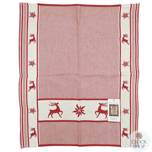Red Reindeer & Edelweiss Tea Towel By Schatz (60 X 50cm)