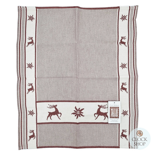 Mauve Reindeer & Edelweiss Tea Towel By Schatz (60 X 50cm)