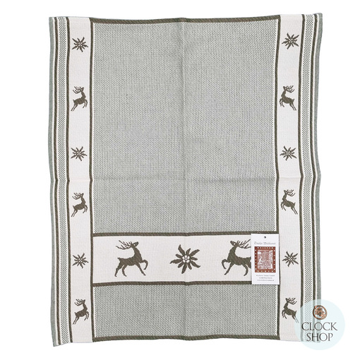 Green Reindeer & Edelweiss Tea Towel By Schatz (60 x 50cm) image