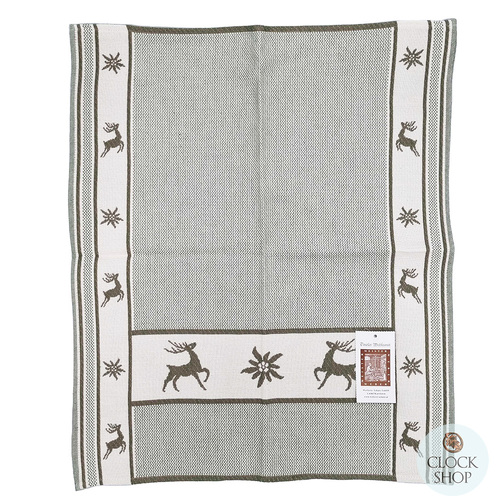 Green Reindeer & Edelweiss Tea Towel By Schatz (60 x 50cm)