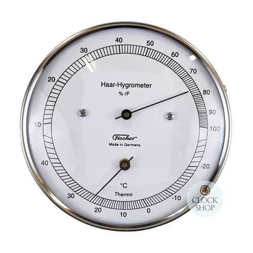 10.3cm Silver Thermometer & Hair Hygrometer By FISCHER