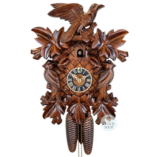 5 Leaf & Bird 8 Day Mechanical Carved Cuckoo Clock With Side Birds 40cm By HÖNES image