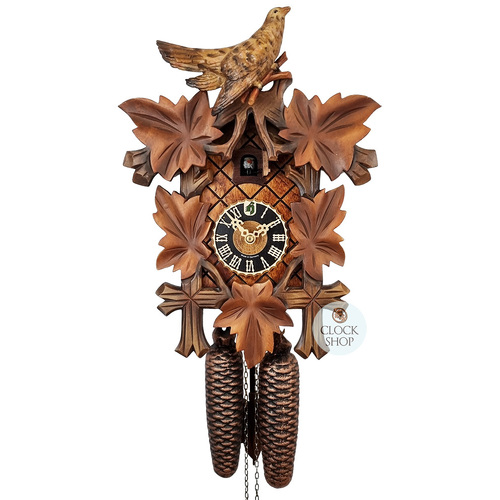5 Leaf & Bird 8 Day Mechanical Carved Cuckoo Clock With Hand Painted Bird 35cm By HÖNES