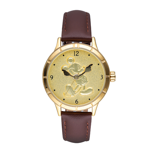 31mm Disney 90th Birthday Mickey Mouse Unisex Watch With Brown Leather Band image