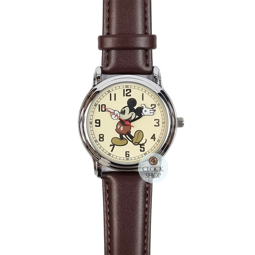 40mm Disney Prime Original Mickey Mouse Unisex Watch With Brown Leather Band