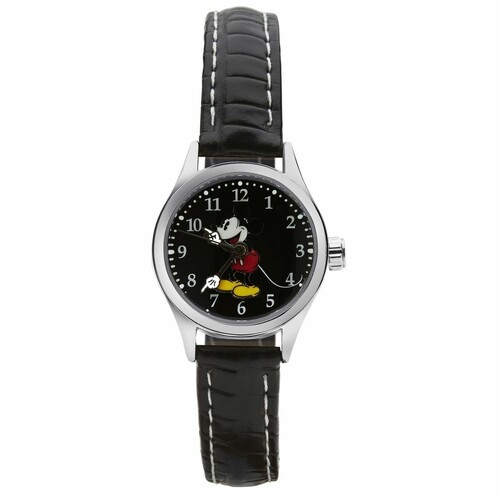 25mm Disney Petite Mickey Mouse Womens Watch With Black Croco Leather Band