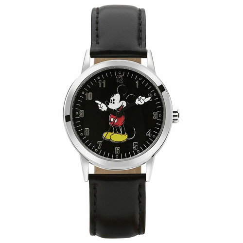 35mm Disney Bold Mickey Mouse Unisex Watch With Black Leather Band & Dial
