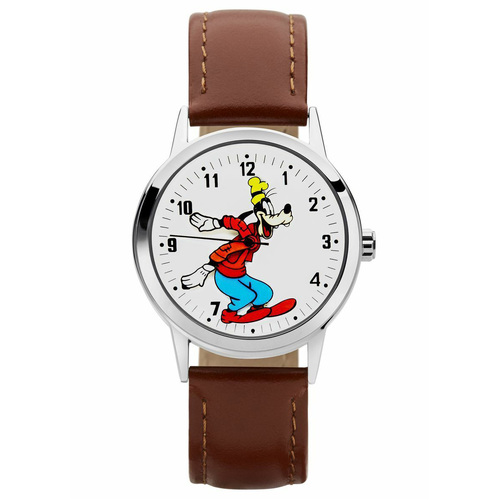 35mm Disney Bold Goofy Unisex Watch With Brown Leather Band & White Dial