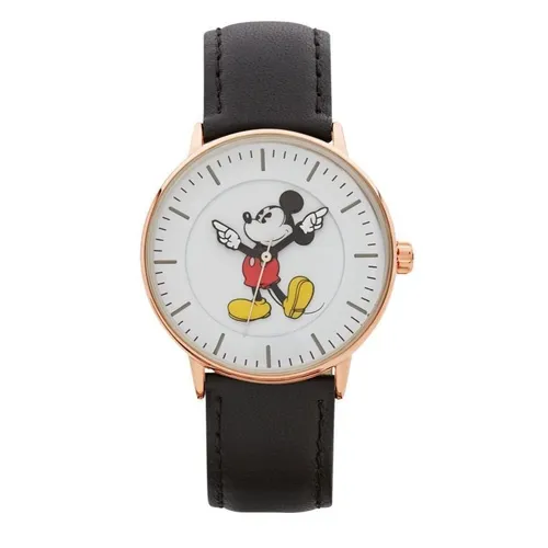 36mm Disney Formal Mickey Mouse Unisex Watch With Black Leather Band & Rose Gold Case image