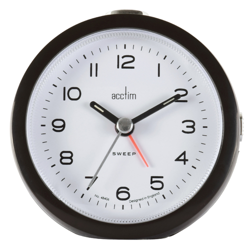 8.6cm Neve Raven Black Silent Analogue  Alarm Clock By ACCTIM