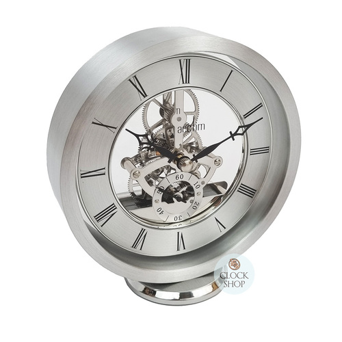 14cm Millendon Silver Battery Skeleton Table Clock By ACCTIM